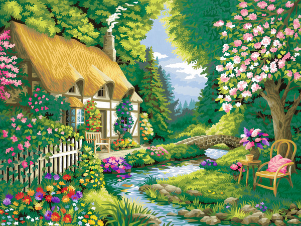 Ravensburger Malen nach Zahlen Serie Premium 40 x 30 cm - Cottage Garden