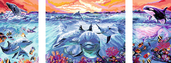 Ravensburger Malen nach Zahlen Sonderserie Premium Triptychon 100 x 40 cm - Farbenfrohe Unterwasserwelt
