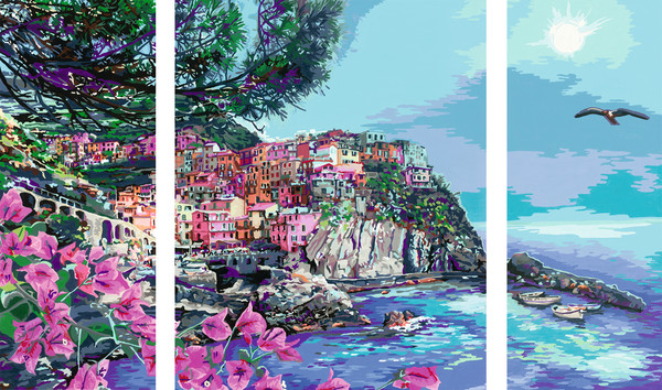 Ravensburger Malen nach Zahlen Sonderserie Premium Triptychon 80 x 50 cm - Romantische Cinque Terre